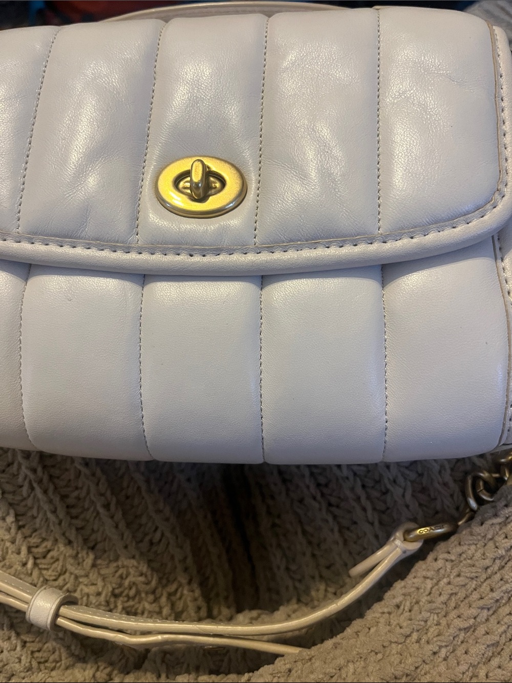 Coach Quilted Leather Crossbody Bag in Light Gray with Gold Hardware
